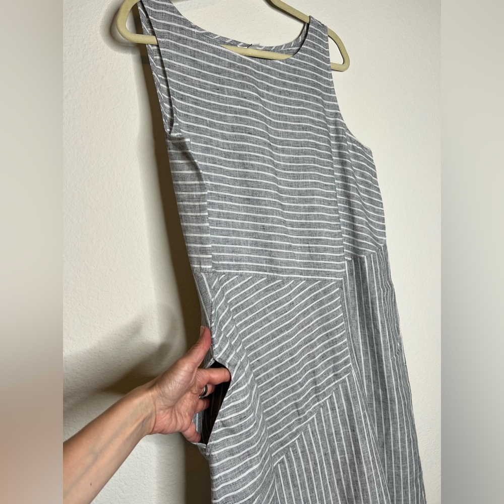 J. Jill Love Linen Women’s Gray Striped 100% Linen Maxi Dress Pockets Size L - Picture 4 of 6